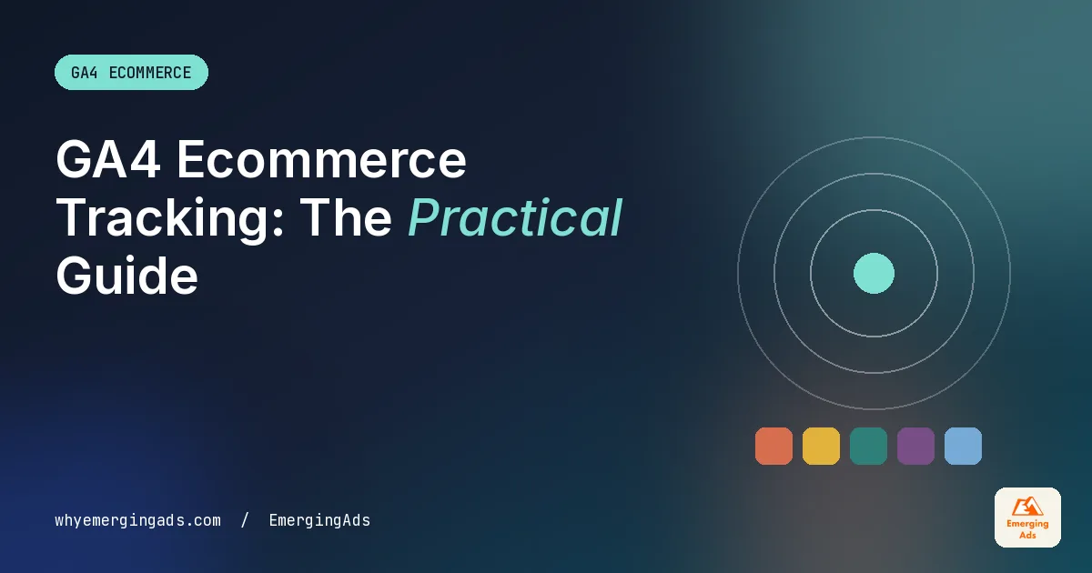 GA4 ecommerce tracking guide cover showing an online store funnel from product view to purchase