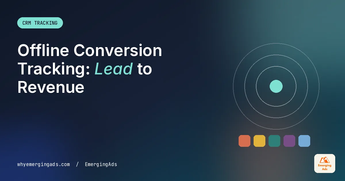 Offline conversion tracking guide cover in the EmergingAds editorial style with the headline Offline Conversion Tracking in 2026, From Lead to Revenue